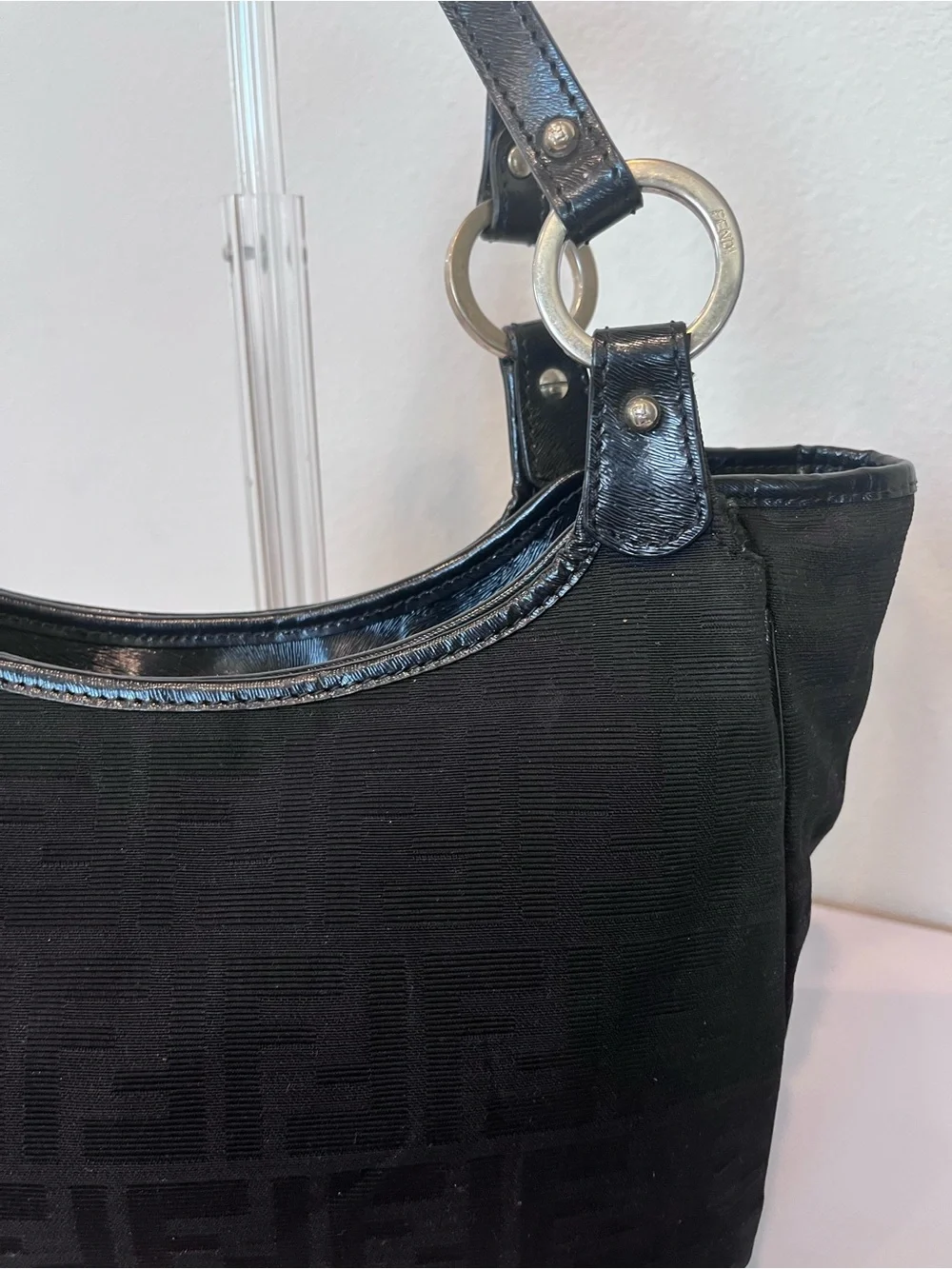 FENDI ZUCCA BLACK CHEF SHOULDER BAG.